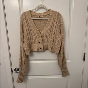 Fashion Nova Tan Cable Cropped Knit Cardigan